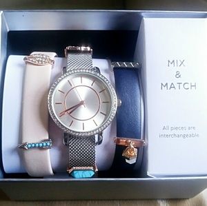 SOLD-Mix and match blue tan gold watch set
